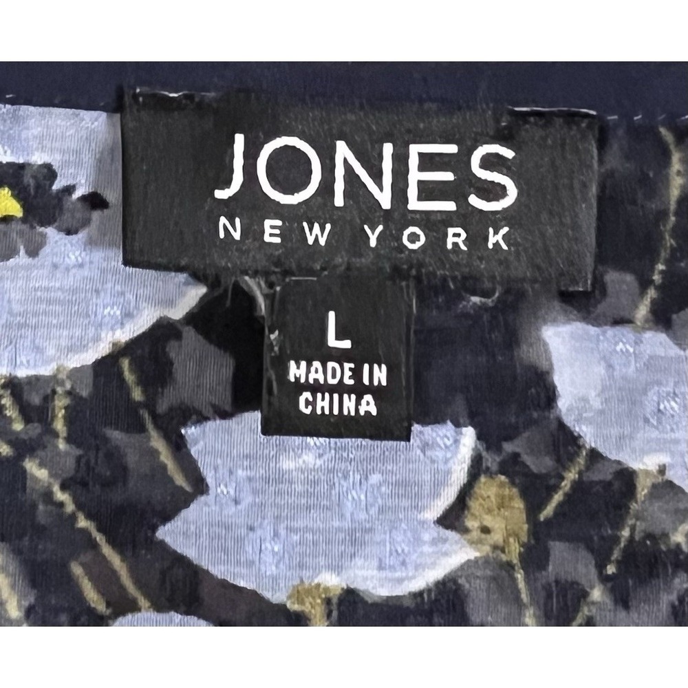 Jones New York Blue Floral V-Neck Blouse - Size L - Picture 3 of 3